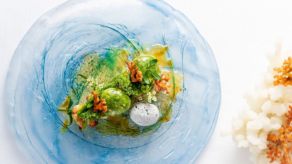 Ossiano's langoustine with claypot potato and wakame almost looks too good to eat.