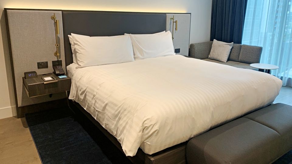 Rooms come with either a king bed or two doubles.