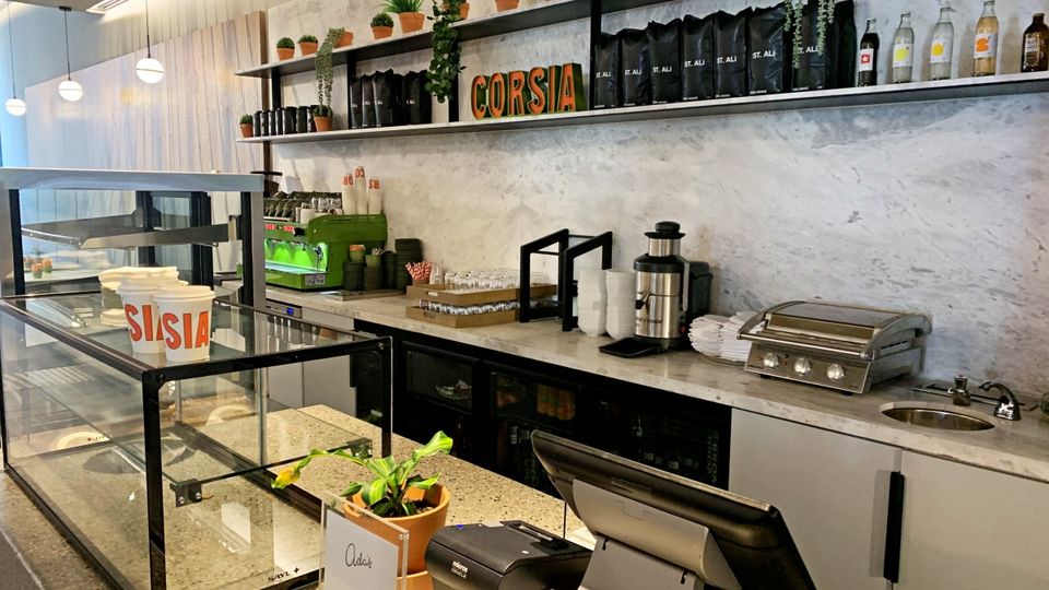 Corsia's coffee shop sits just near the lobby with its own cafe-style seating.