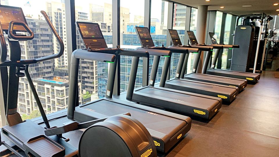 The fitness centre overlooks the centre of the Docklands precinct.