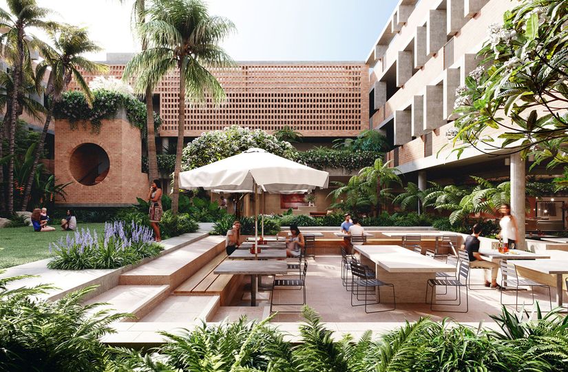 The hotel's central courtyard has been designed as social space.