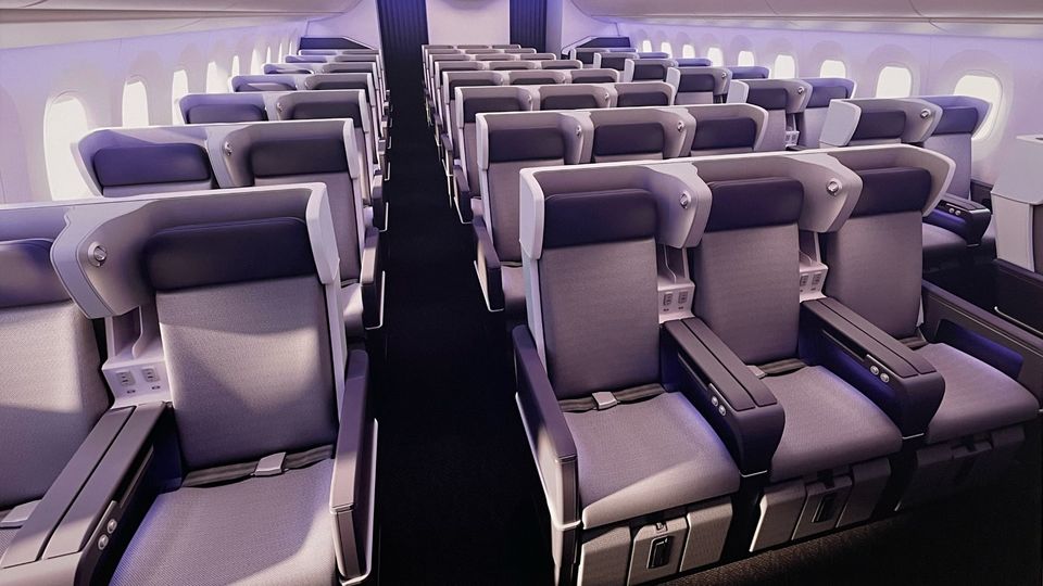 Air New Zealand's latest Boeing 787 premium economy cabin.