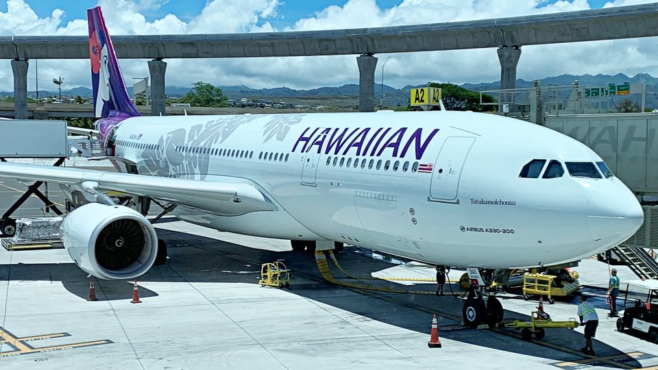 Our Airbus A330 at the gate in Honolulu.