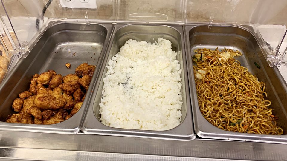 Chicken, rice and noodles are the selections for the rest of the day.