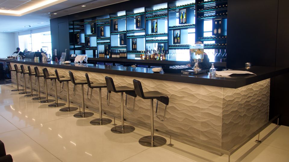 The bar at the Air New Zealand lounge is a hit with travellers.