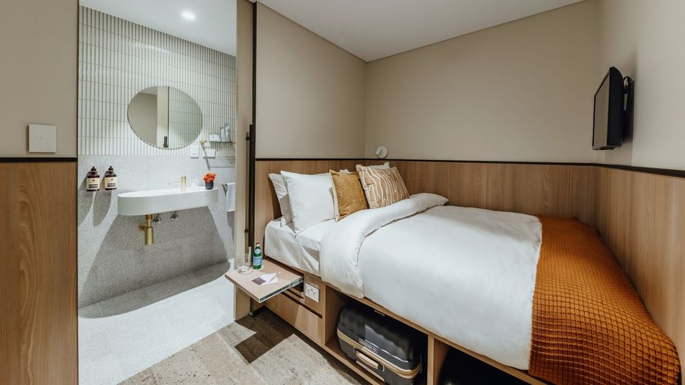 One of the Sydney Airport Aerotel's compact yet efficiently-designed double rooms.
