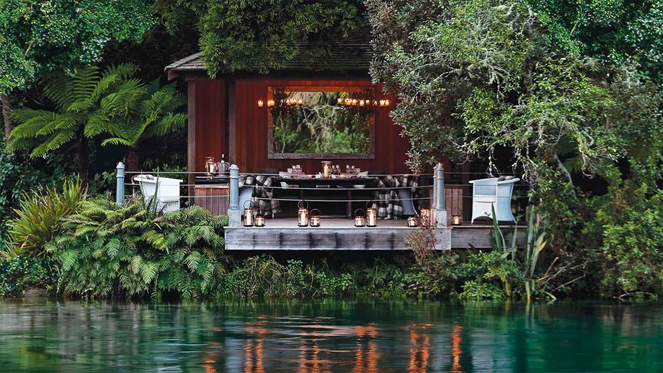 Dine among the elements alongside the deep turquoise Waikato River.