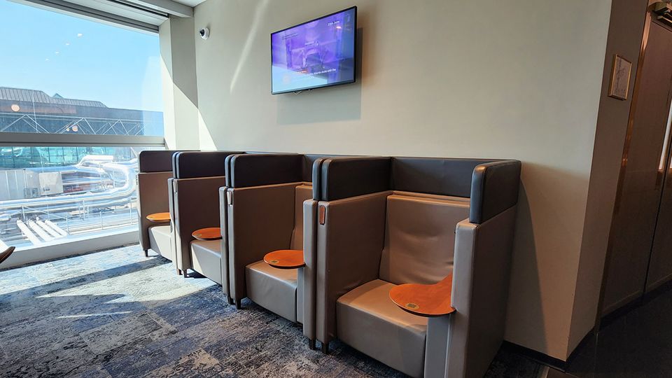 These privacy booths are ideal for a little privacy, but not the most comfortable for extended periods.