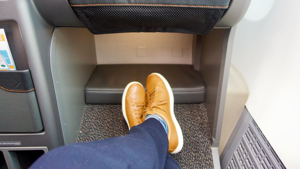 Front row seats usually boast the most room for your feet when the seat becomes a bed.