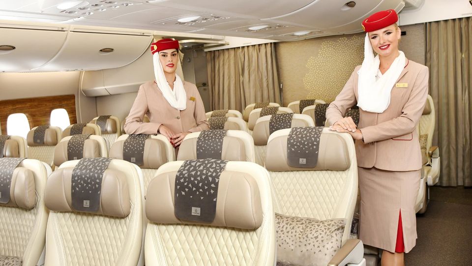 Emirates arranges its premium economy seats in a 2-4-2 layout.