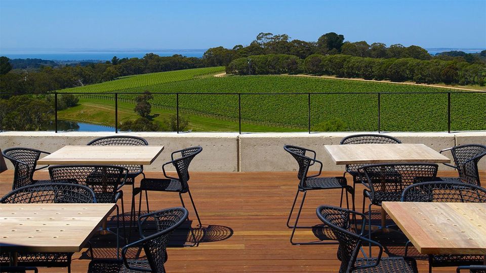 Raise a glass to the views across the vines to Port Phillip Bay.