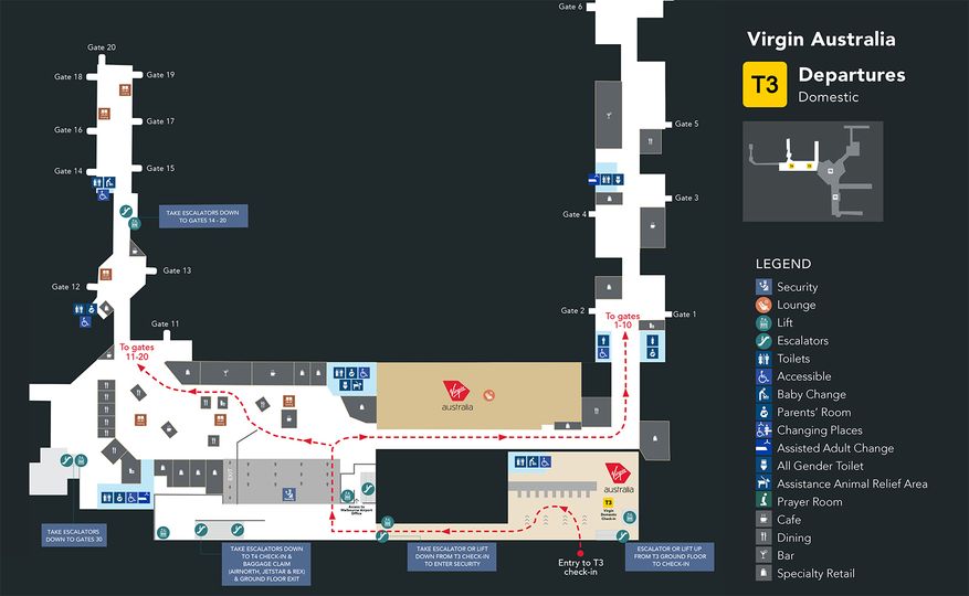 Virgin Australia has released a map on the new Departures process.