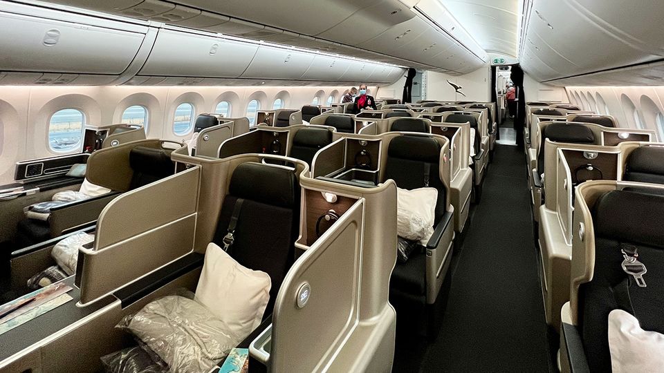 Business class is divided into two zones with eight rows in the forward cabin and three behind the first galley.