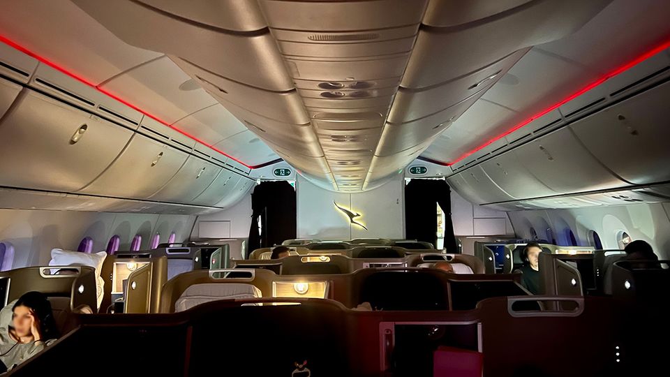 Subtle cabin lighting gently wakes passengers prior to landing.