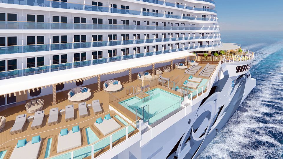 Part of the Ocean Boulevard, Infinity Beach features two glass-sided swimming pools.