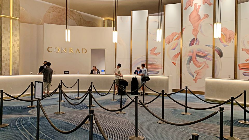 The check-in area for Conrad can get extremely busy at traditional arrival and departure times.