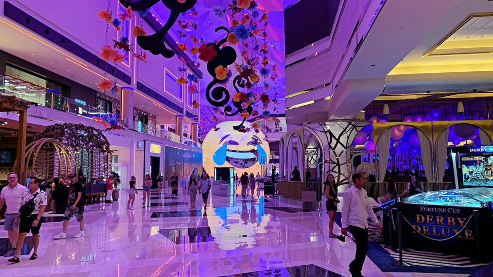 A giant LED sphere in The District shopping centre presents all kinds of entertaining images throughout the day.