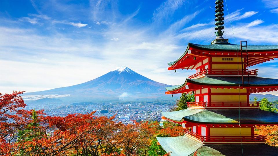 The view to Mt Fuji from Chureito Pagoda.