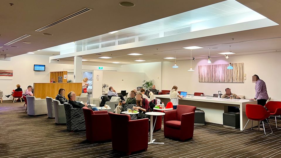 The lounge offers a good mix of seating options for business or leisure.