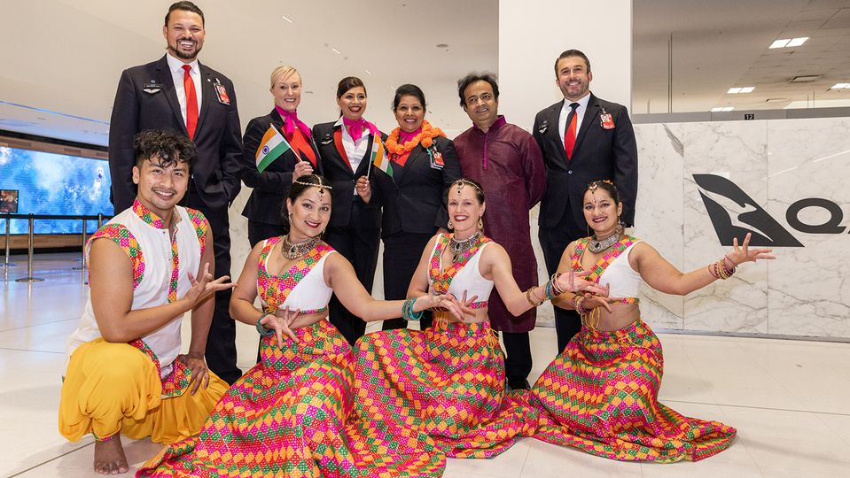 The inaugural flight received a colourful send-off from Sydney.