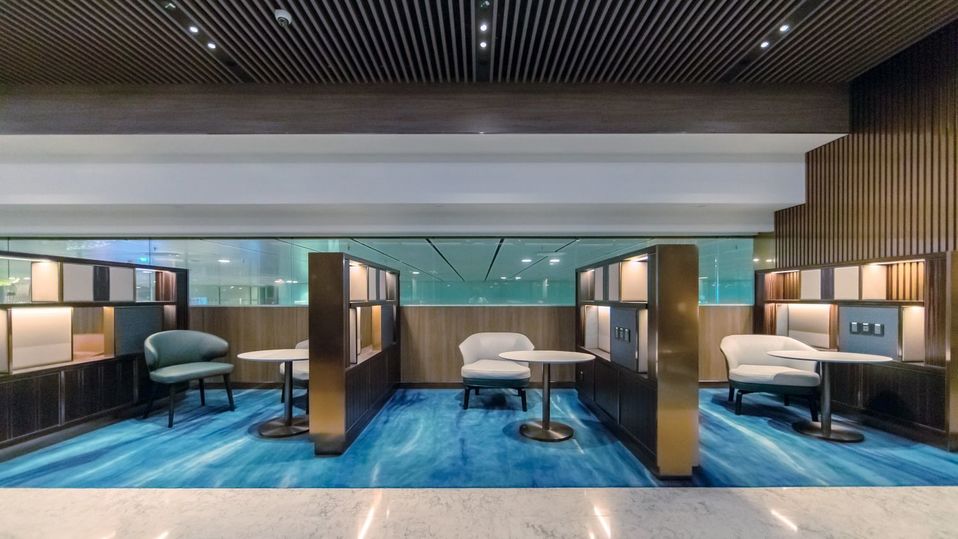 The Private Room at Changi Airport features a variety of comfortable seating options.