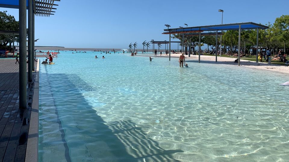 The large public lagoon makes up for the fact you can't swim in the ocean for much of the year.