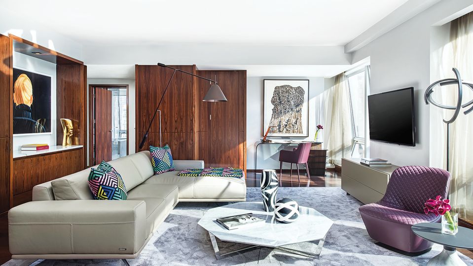 Colour and texture abound in the Roche Bobois-styled Penthouse Suite.