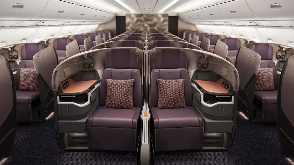 Singapore Airlines' front row A380 business class seats offer extra space for the traveller.