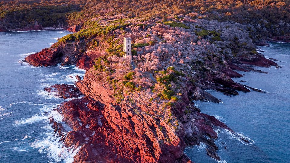 An historic tower within Beowa (Ben Boyd) National Park.. Destination NSW