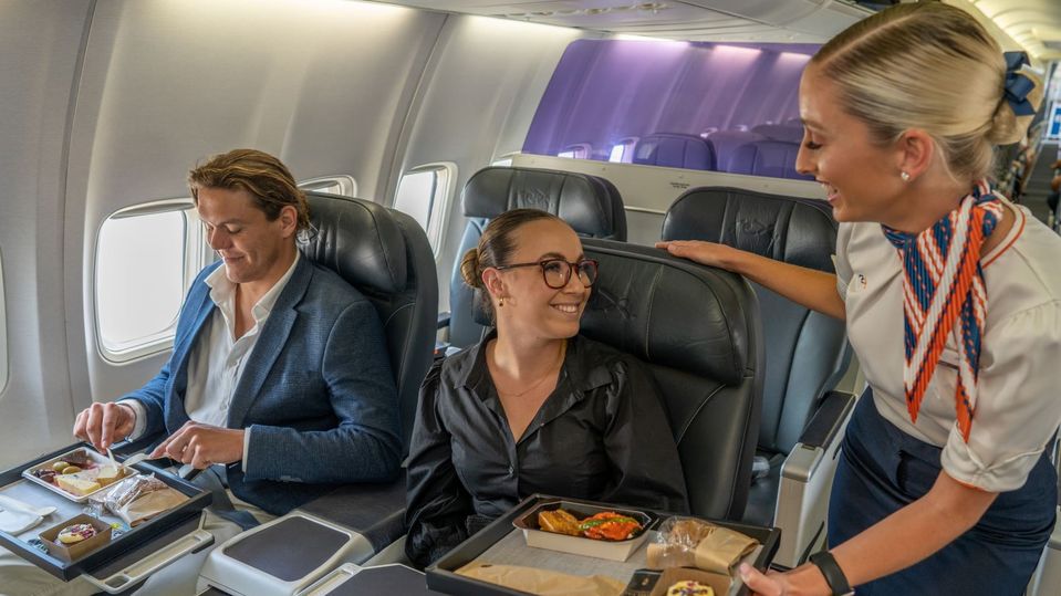 Even the shortest Rex business class flights include a meal and drink.