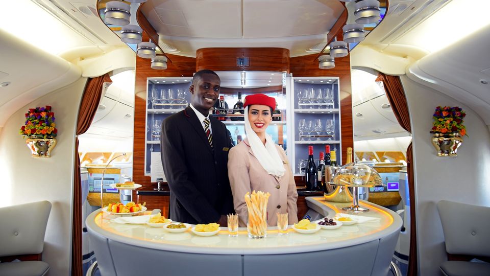 The bar for sale is a bare-bones version of what Emirates flies, having had its day serving guests at 40,000 feet.
