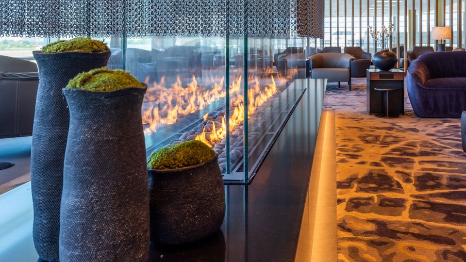 The fire pit makes for a charming companion to a glass of wine.