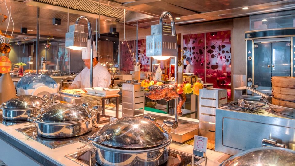 A colourful buffet features a variety of flavours from around the world.