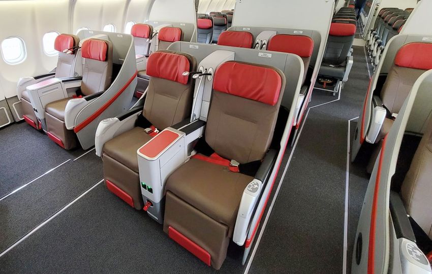 T'way Air's A330 angled business class beds.
