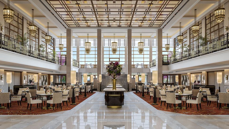 Afternoon the be served in the hotel's soaring lobby.