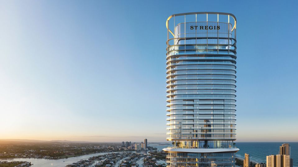 The soaring hotel is crowned by the Crystal Club residential apartments.