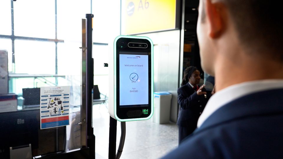 At the airport, users have their identity verified at a dedicated biometric check-in.