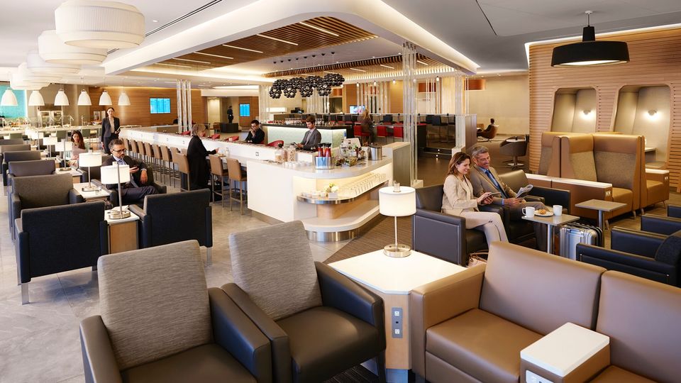 New York JFK T8's Greenwich business class lounge is a rebranding of the American Airlines Flagship Lounge.