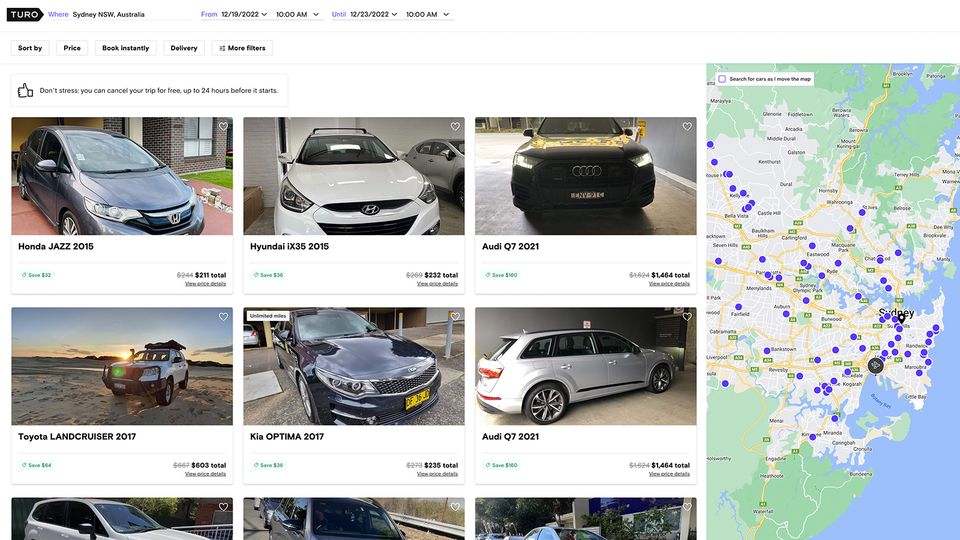 Just a week or so after launching, Turo already has numerous cars available to hire.