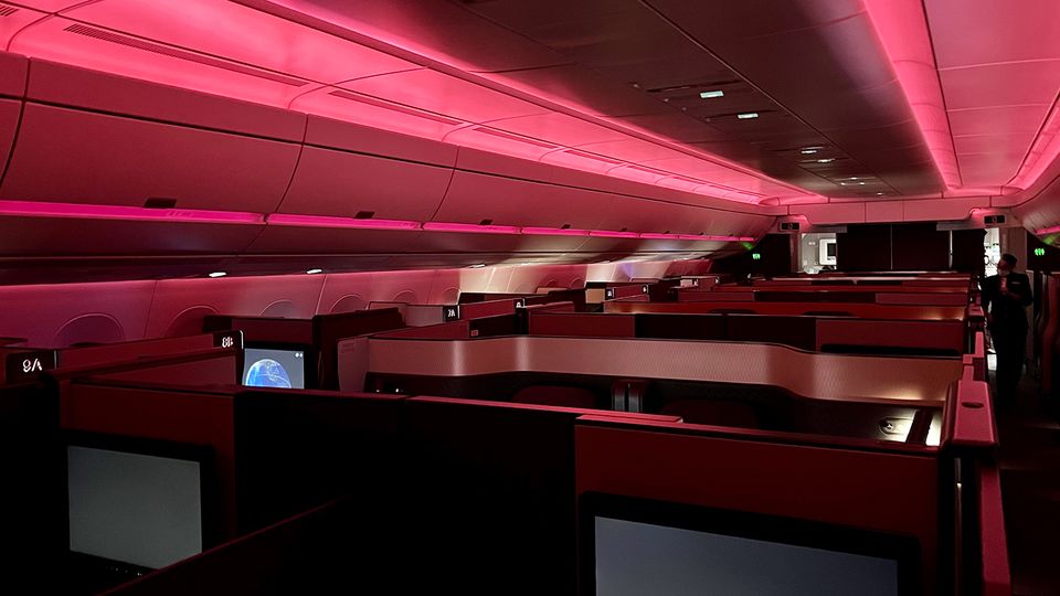 Colourful LED lighting changes the atmosphere in the cabin shortly after takeoff.