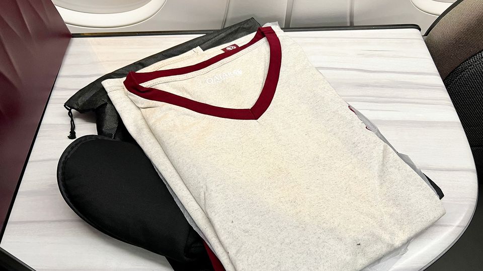 Passengers flying during the World Cup receive branded pyjamas with 'Qatar 22' on the back.