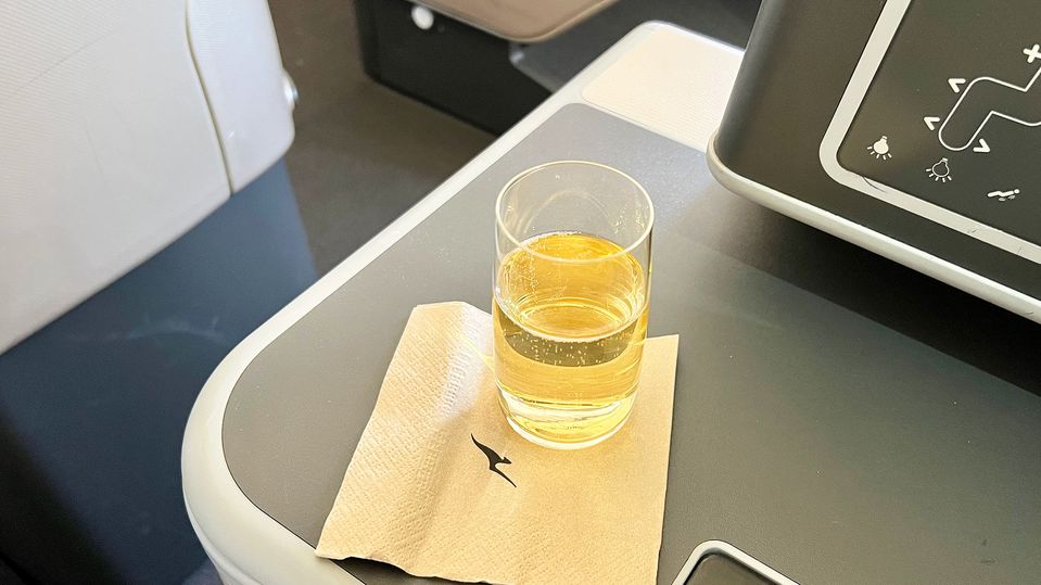 A glass of champagne is offered before take off.
