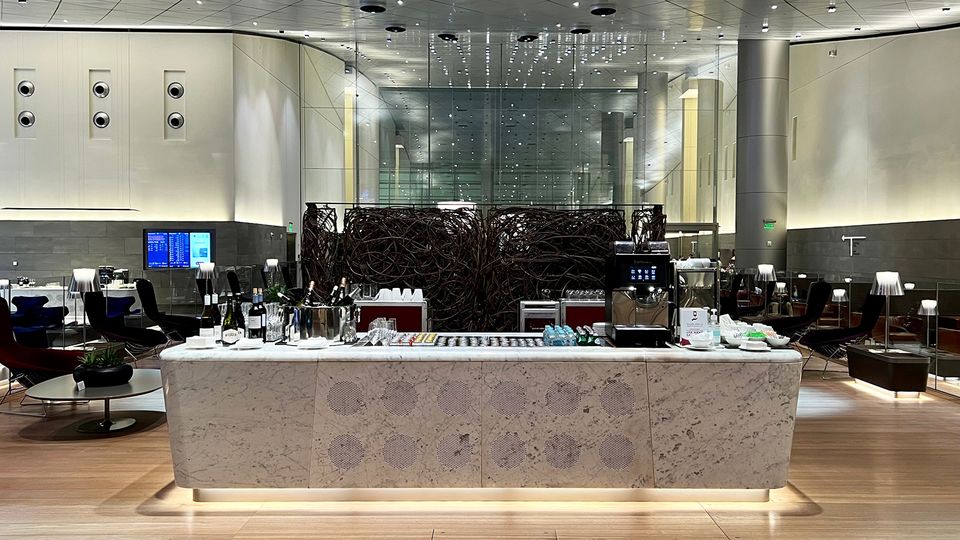 Champagne, beer, coffee and water are all available at the self-service bars.