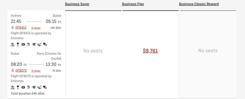 The Qantas website shows Emirates flights bearing a special QF8xxx Qantas flight number.