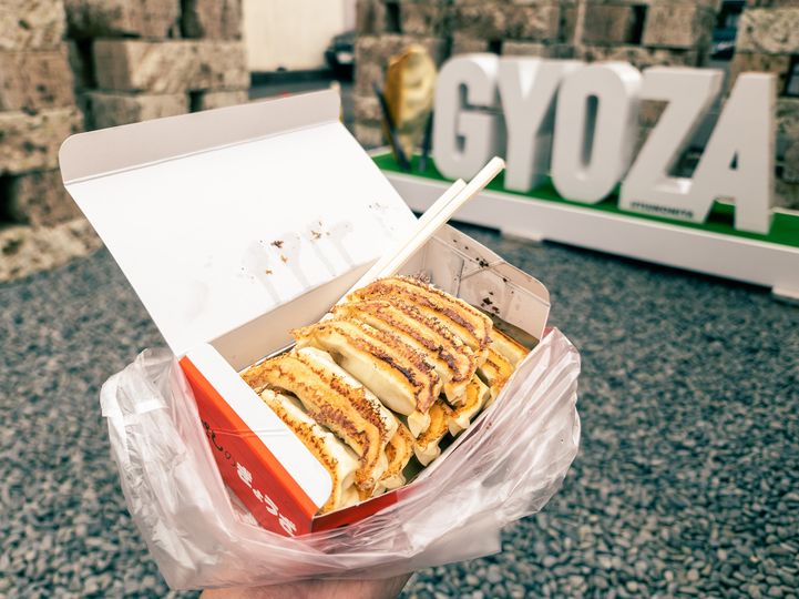 Happiness is a box filled with freshly-made gyoza.