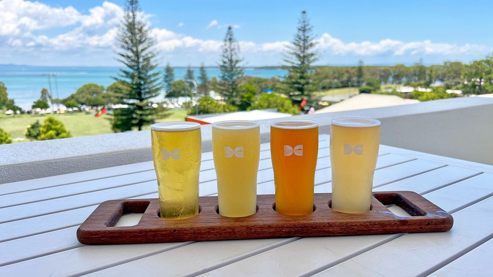 A land-based tasting flight at Straddie Brewing Co.