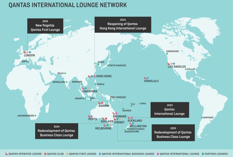 Mapping the Qantas international lounge network.