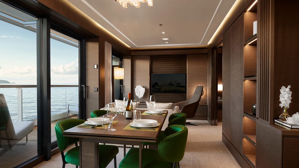 The Grand Suite onboard Ritz-Carlton's Evrima super yacht.