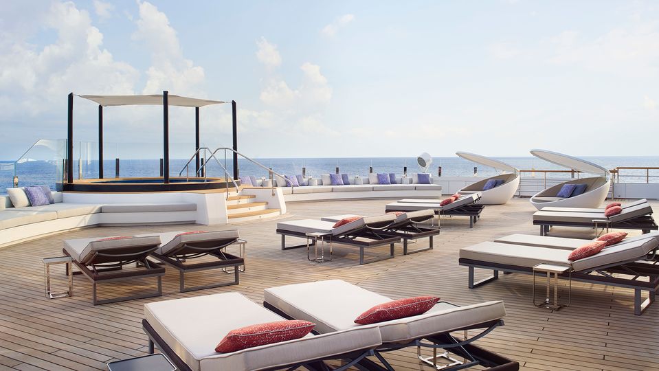The Evrima's elegant spa terrace.