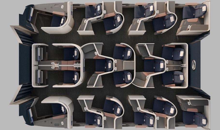A top-down view of the Allegris business class cabin.
